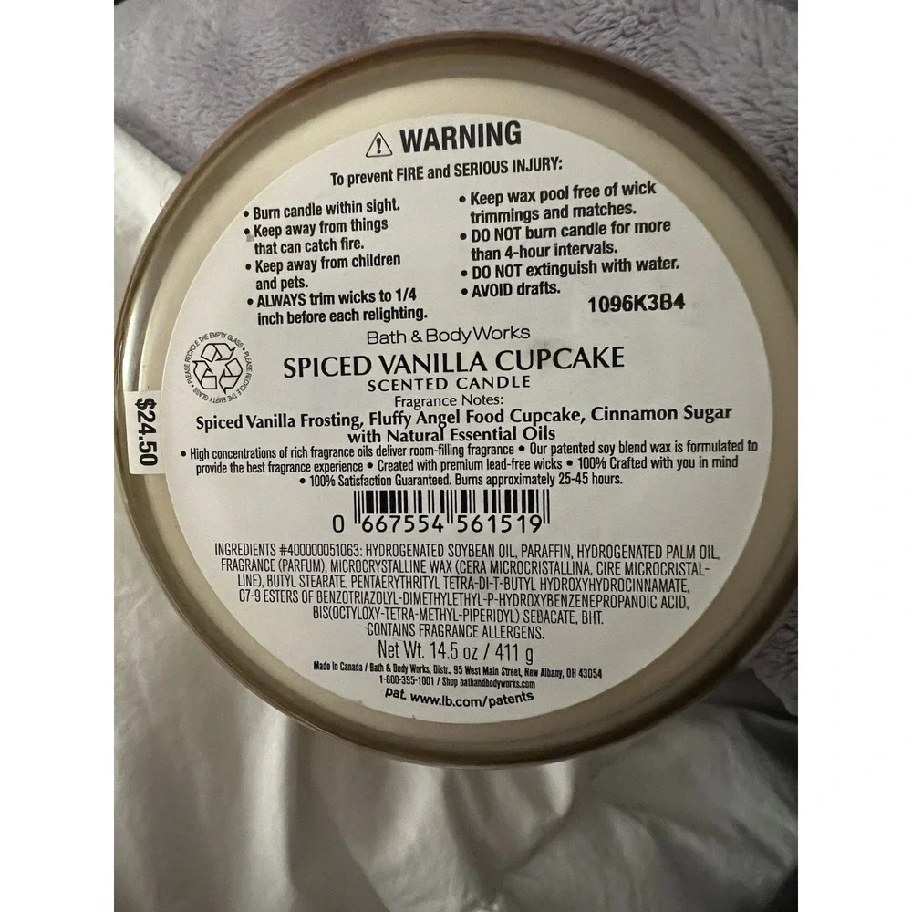 NEW Bath & Body Works Spiced Vanilla Cupcake 3 Wick Candle 14.5 oz